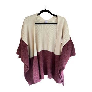 D&Y Open Cardigan Poncho Maroon & Cream One Size
